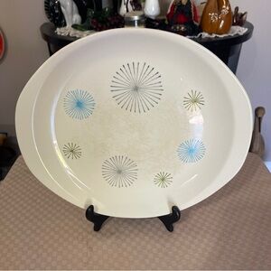 Vintage Stetson Creation oval serving platter, MCM Atomic Starburst pattern.